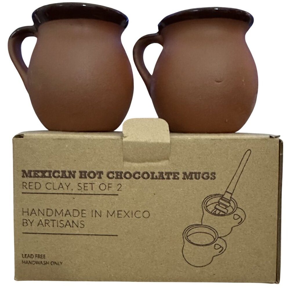 Verve Red Clay Mugs for Mexican Hot Chocolate Set of 2 Lead Free Handmade Mexico